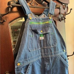 Liberty Blue Denim Overalls with Green Trim
